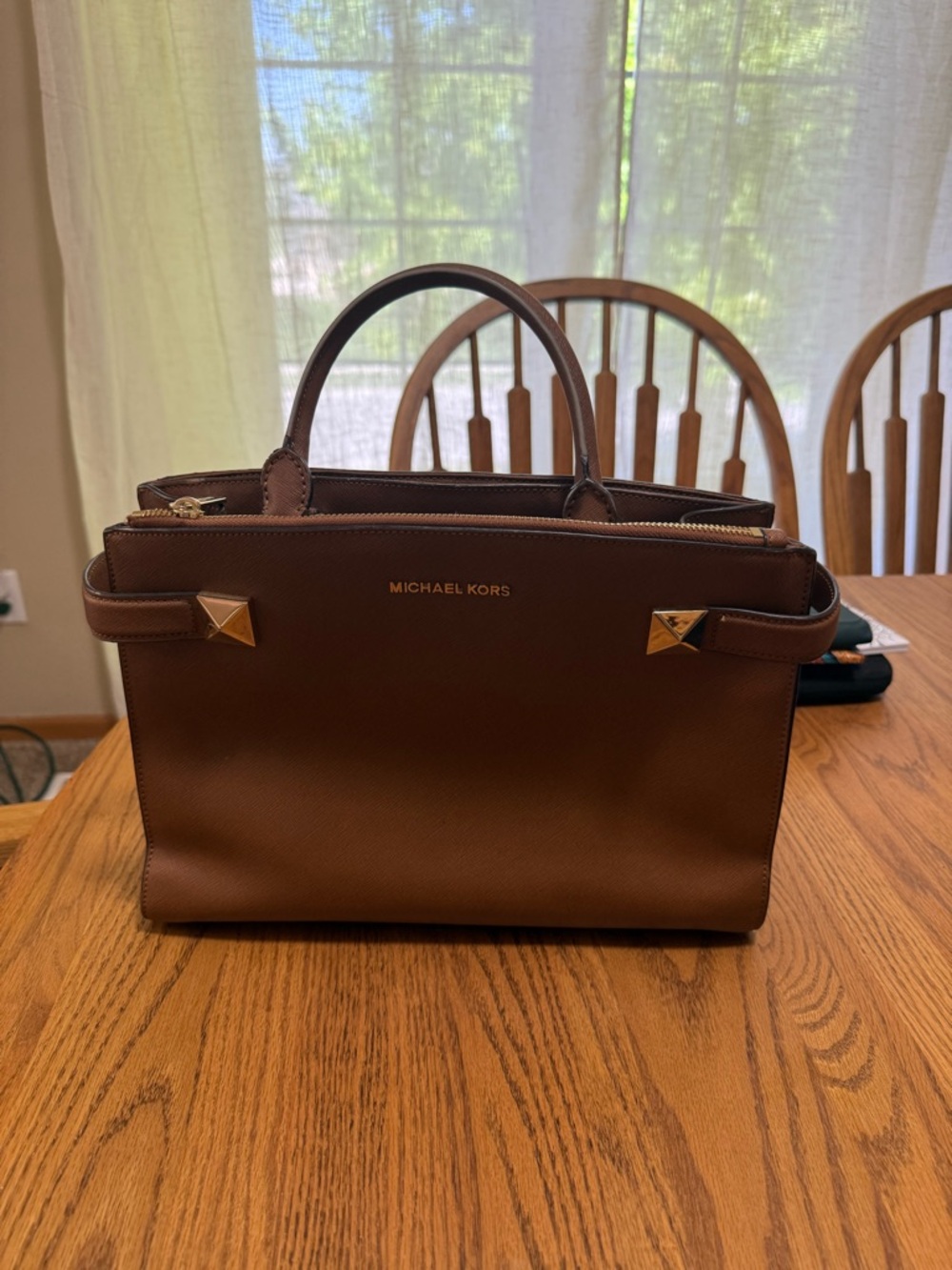 Michael Kors Chocolate Brown Leather Satchel with Gold Accents